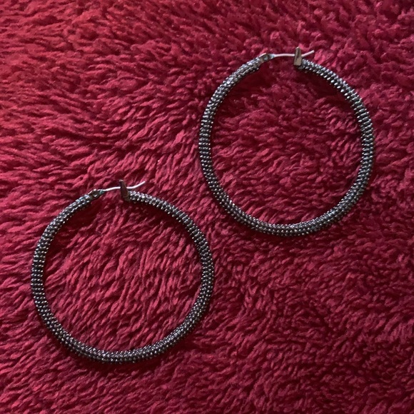 1.5” Hoop Earrings Black W/Small Rhinestones, EUC - Picture 6 of 8